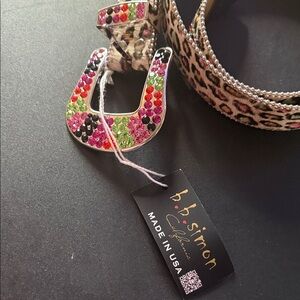 B.B. Simon Leopard Belt with Colorful Rhinestones